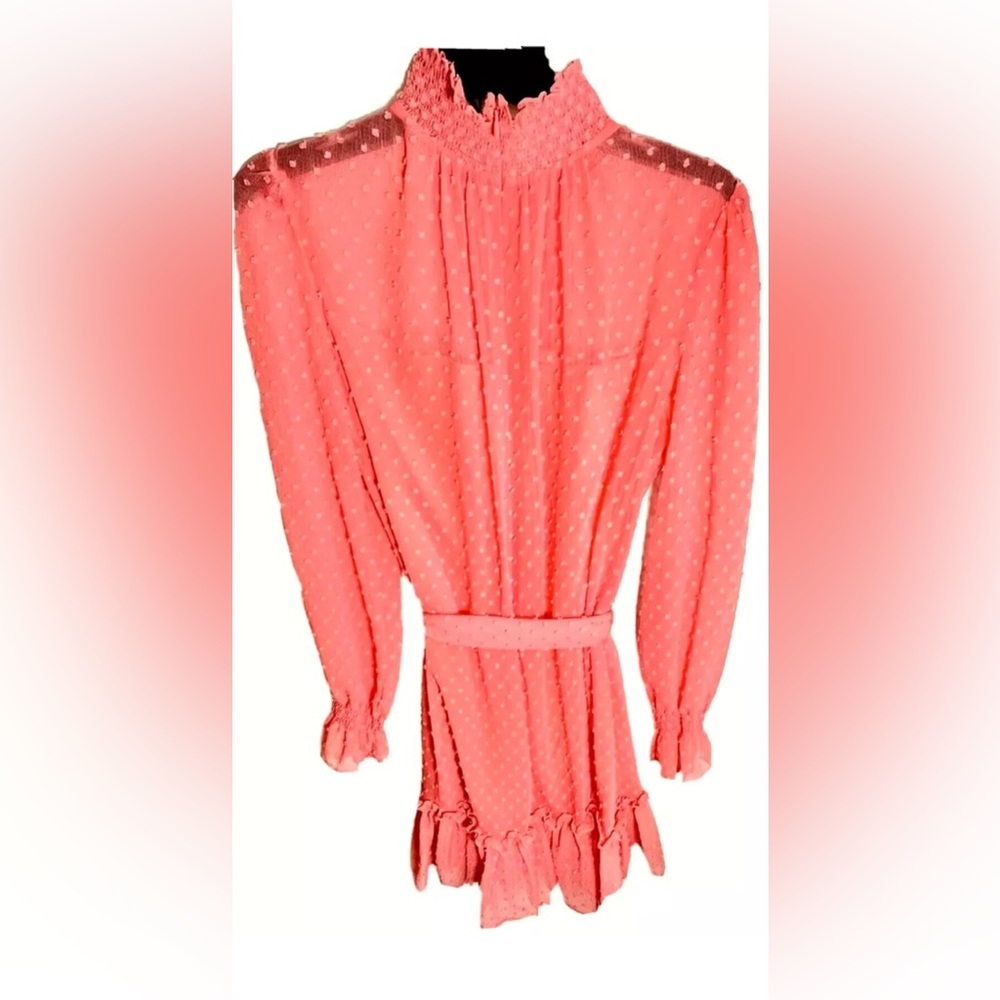 Alex Marie Dress sz 6, Ladies Peach Polka High Neck Detachable Belt Blouson